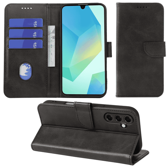 VIESUP for Samsung Galaxy A16 5G 2025 Black Wallet Case with Credit Card Holder,PU Leather Magnetic Protective Phone Case