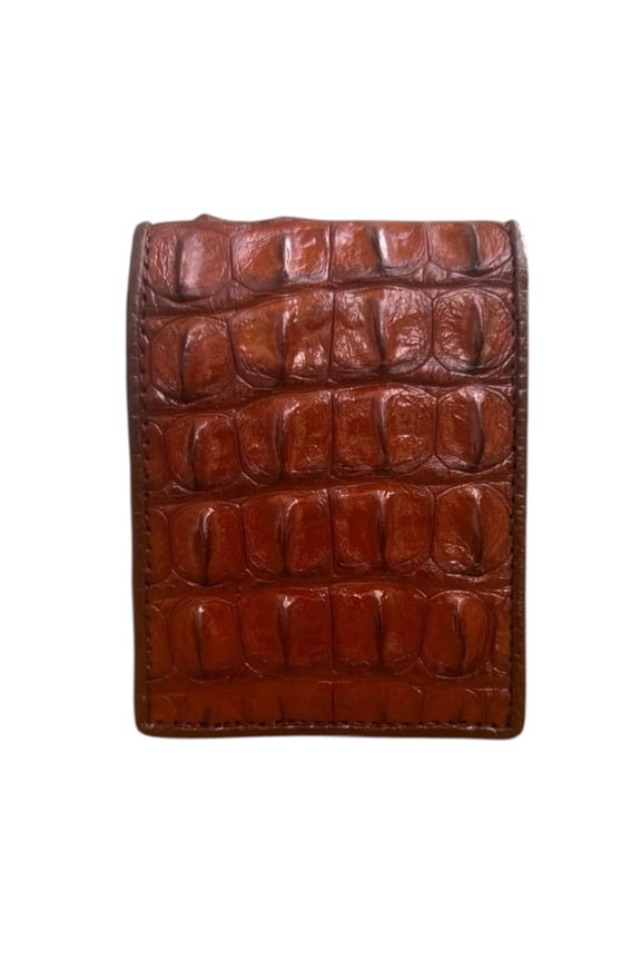 Genuine Alligator Bifold Wallets For Men, Real Crocodile Men's Wallet Size 4.33" x 3.34" (Crocodile Hornback, Red Brown) A101