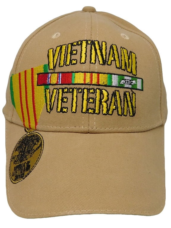 VIETNAM ERA WITH MEDAL VETERAN MILITARY CAP KHAKI STONE BEIGE HAT NEW