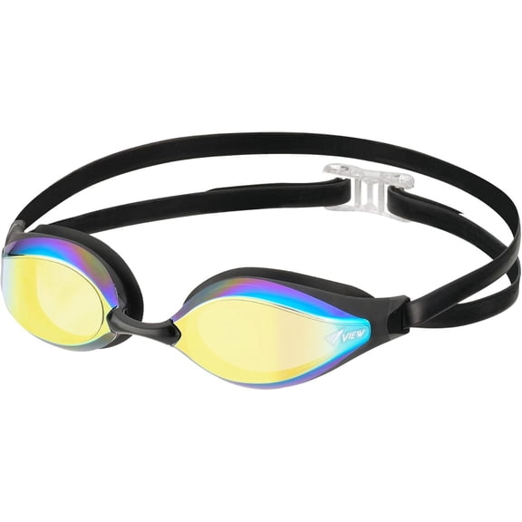 VIEW Swimming Gear V-240ASA AILE SWIPE Anti-Fog Racing Swim Goggles, Smoke/Gold Mirrored