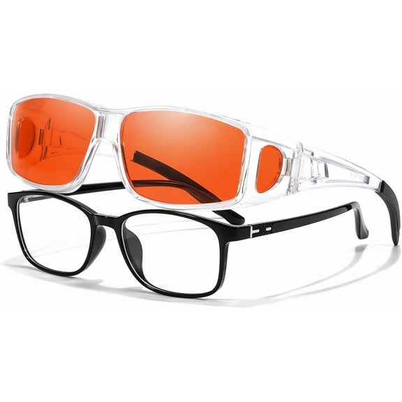 VIEWBETTER Anti 99.99% Blue Light Blocking Glasses Over Eyeglasses, Wraparound Fitover Amber Orange Computer Gaming Eyewear