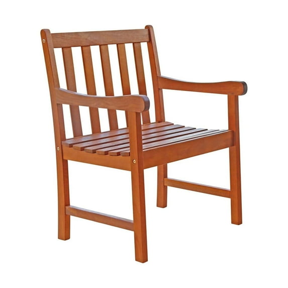VIFAH Eucalyptus 34 Inch Durable Outdoor Contoured Armchair, Natural Finish