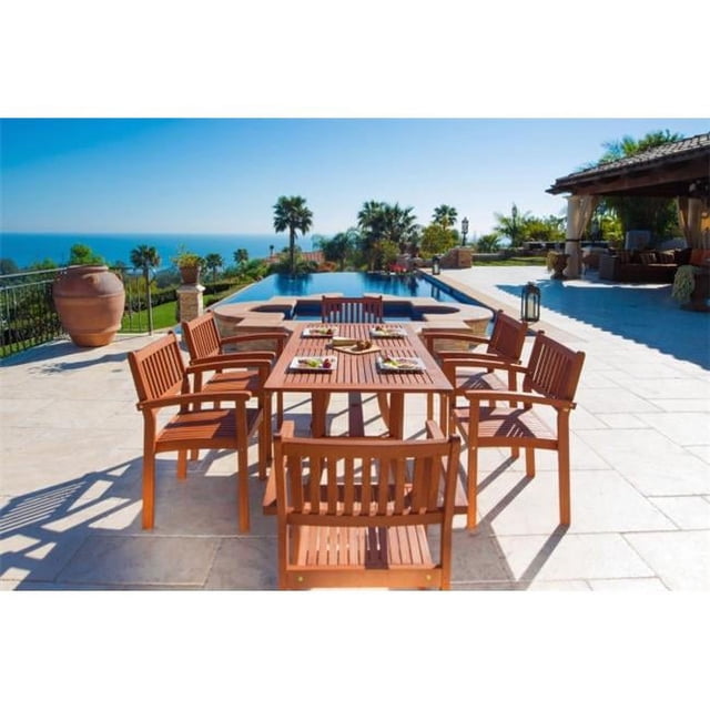 VIFAH Malibu Outdoor 7piece Wood Patio Dining Set with Stacking Chairs