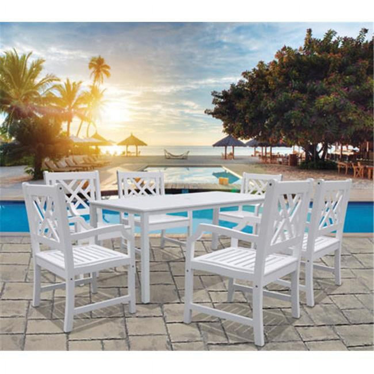 Vifah Bradley Outdoor 7 Piece Wood Patio Dining Set In White