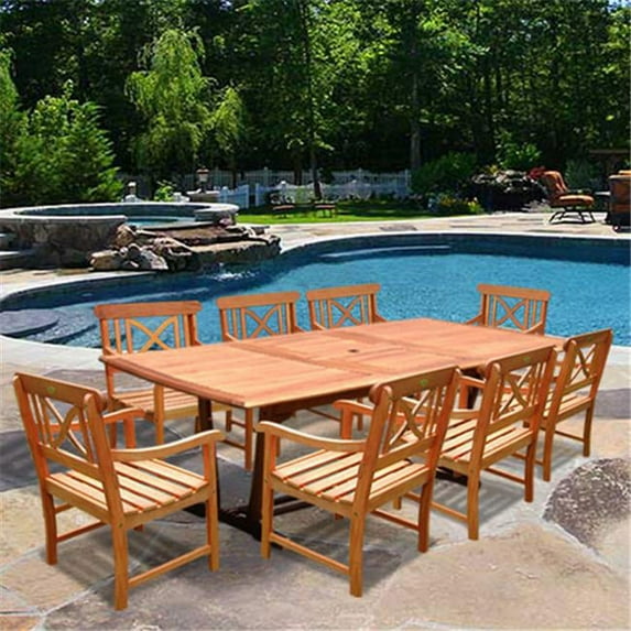 Malibu Outdoor 9-piece Wood Patio Dining Set with Extension Table