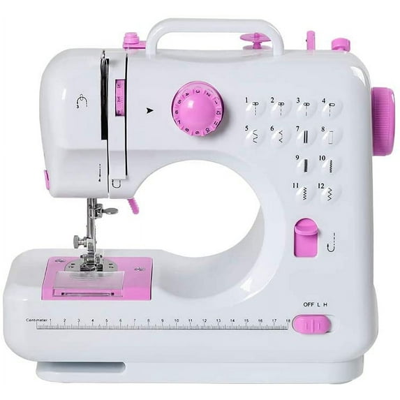 VIFERR Electric Sewing Machine Crafting Speed Crafting Mending Machine Portable Mini with 12 Built-in Stitches, 2 Speeds Double Thread, Embroidery,Foot Pedal for Beginners and Kids (White and Pink)