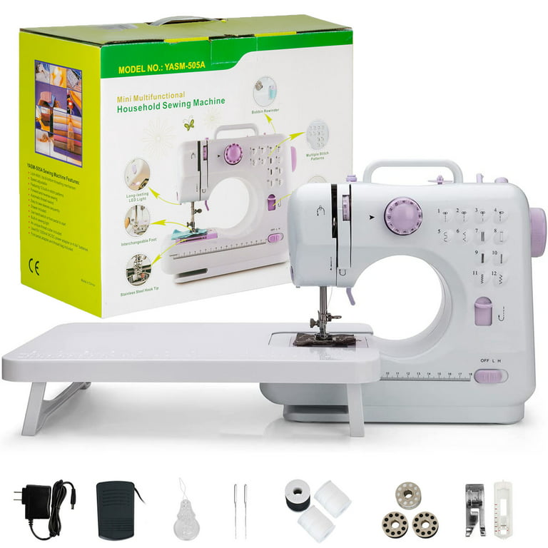 Mini Sewing Machine for Beginner, Portable Sewing Machine,12 Built-in  Stitches Small Sewing Machine Double Threads and Two Speed Multi-function