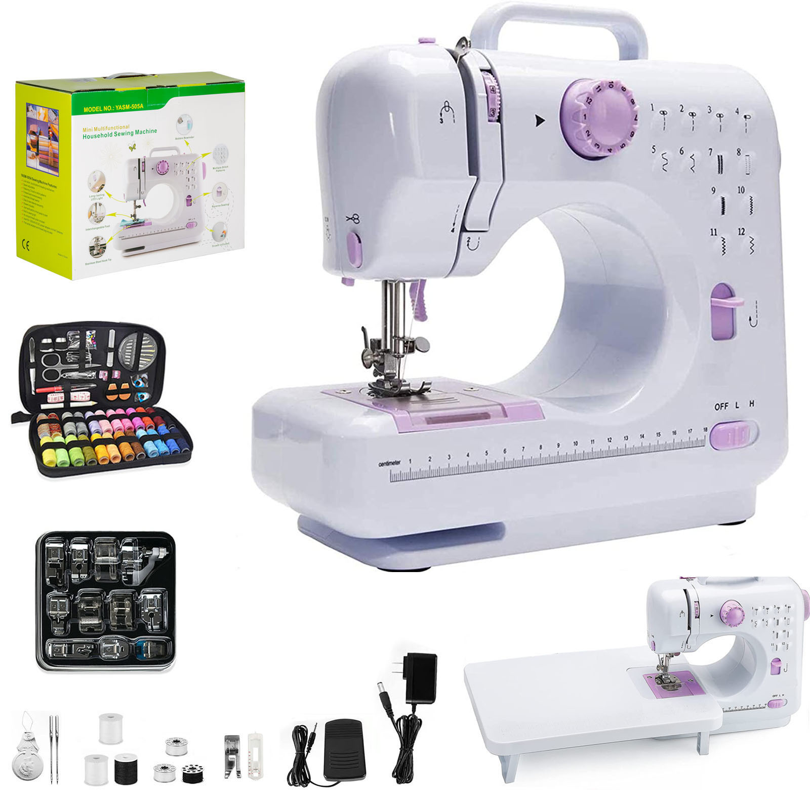 VIFERR Portable Sewing Machine, Mini Household Sewing Machine for Beginners  Multifunctional Electric Crafting Machine 12 Built-in Stitches with 97PCS
