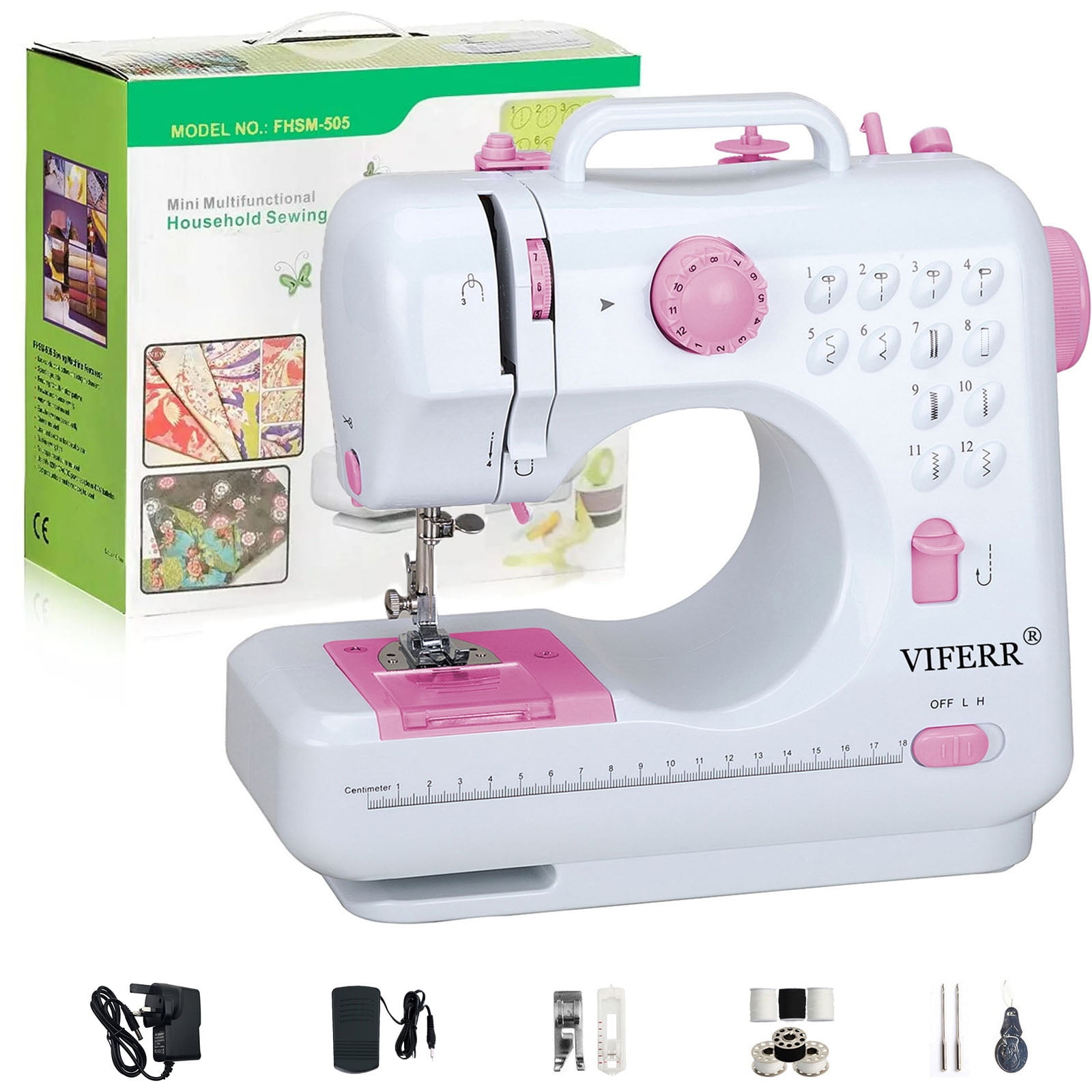 VIFERR Portable Sewing Machine, Mini Sewing Machines 12 Built-in Stitches  for Beginners&Kids(Pink) 