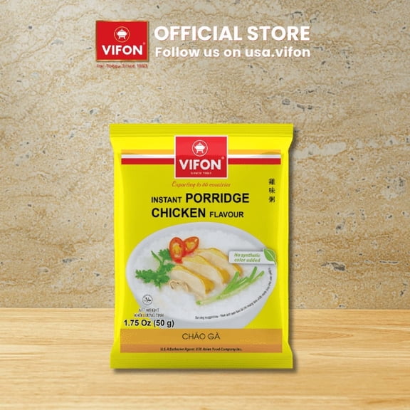 VIFON Chicken Flavor Instant Porridge, High Quality Rice Flake, Smooth Texture Chicken Congee, Easy Vietnamese Comfort Meal, 1.75 oz Pack