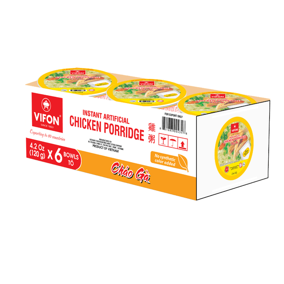 VIFON Chicken Flavor Porridge (Chao Ga), 6 Bowls - 4.2 oz Each