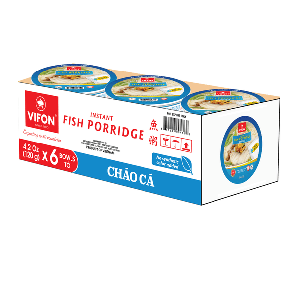 VIFON Fish Flavor Porridge (Chao Ca), 6 Bowls - 4.2 oz Each
