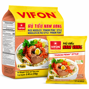 VIFON Nam Vang Rice Noodle Soup, Authentic Vietnamese Instant Rice Noodles with Pork and Shrimp Flavored Broth, Cambodian Style Hu Tieu Nam Vang, 2.29 oz Each, Pack of 4 bags