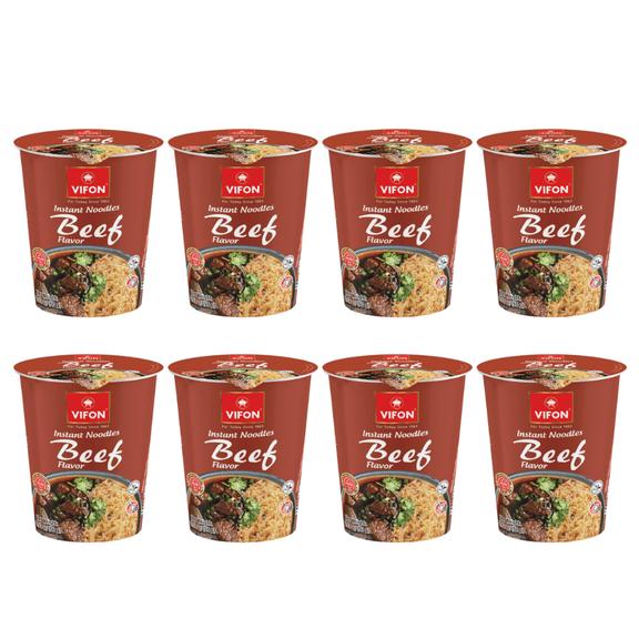 VIFON Oriental Style Beef Flavor Noodle Soup Cup (Mi Bo) 8-Cups 2.12 oz Each