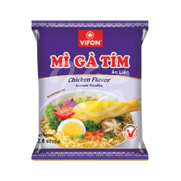 VIFON Purple Chicken Instant Noodles, Vietnamese Style Chicken Noodle Soup with Naturally Colored Purple Noodles, Authentic Asian Instant Noodles, 2.65 oz Each, Pack of 30