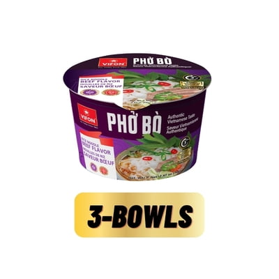 VIFON Vietnamese Beef Pho Instant Noodle Soup Paper Bowl  Authentic Pho Bo Flavor, Ready in Minutes