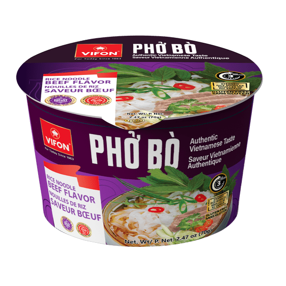 VIFON Vietnamese Beef Pho Instant Noodle Soup Paper Bowl Authentic Pho Bo Flavor, Ready in Minutes