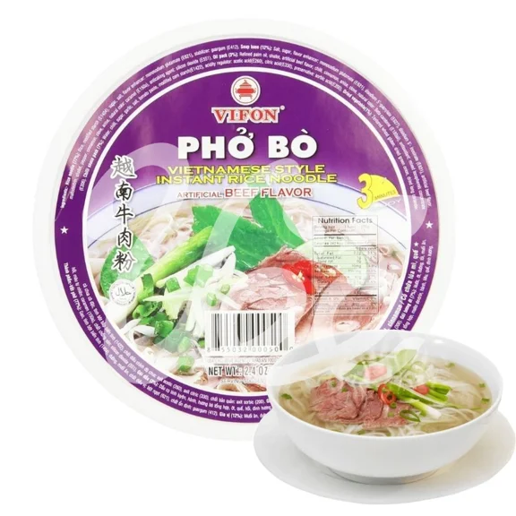 VIFON Vietnamese Beef Pho (Pho Bo), Authentic Instant Rice Noodle Soup with Savory Beef Flavored Broth, Traditional Vietnamese Pho, 2.12 oz Each, Pack of 4 bowls