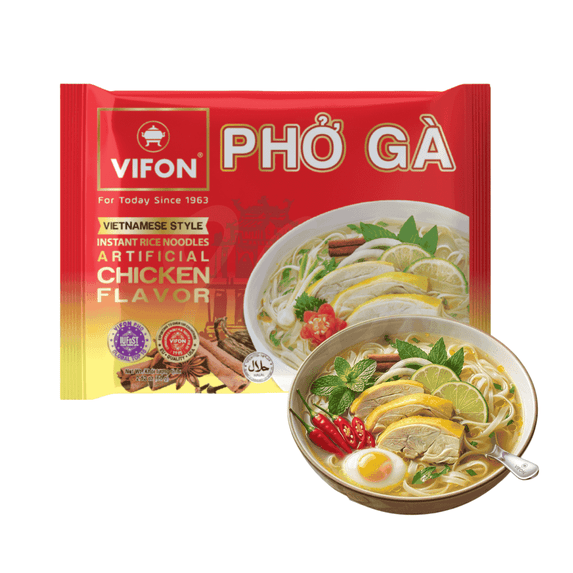 VIFON Vietnamese Chicken Pho Instant Rice Noodle Soup (Pho Ga), Authentic Vietnamese Flavor, Ready in Minutes, 2.12 oz Each, Pack of 24 bags