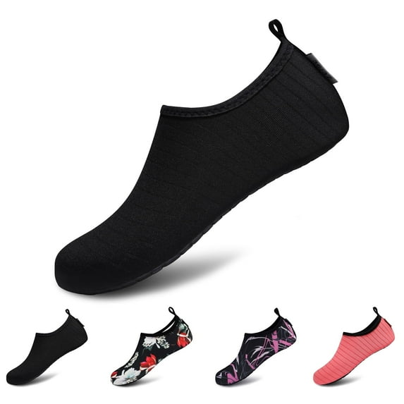 VIFUUR Water Sports Shoes Barefoot Quick-Dry Aqua Yoga Socks Slip-on for Men Women Black, 7.5-8.5 Women/6-7 Men