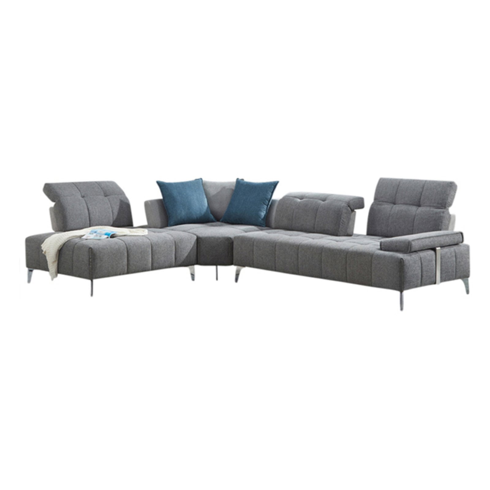Divani Casa Nash Adjustable Backrest Modern Fabric Sectional Sofa in Gray