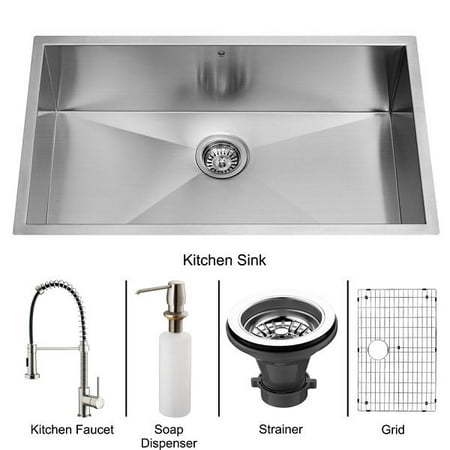 VIGO VG15076 Undermount Stainless Steel Kitchen Sink, Faucet, Grid, Strainer and Dispenser