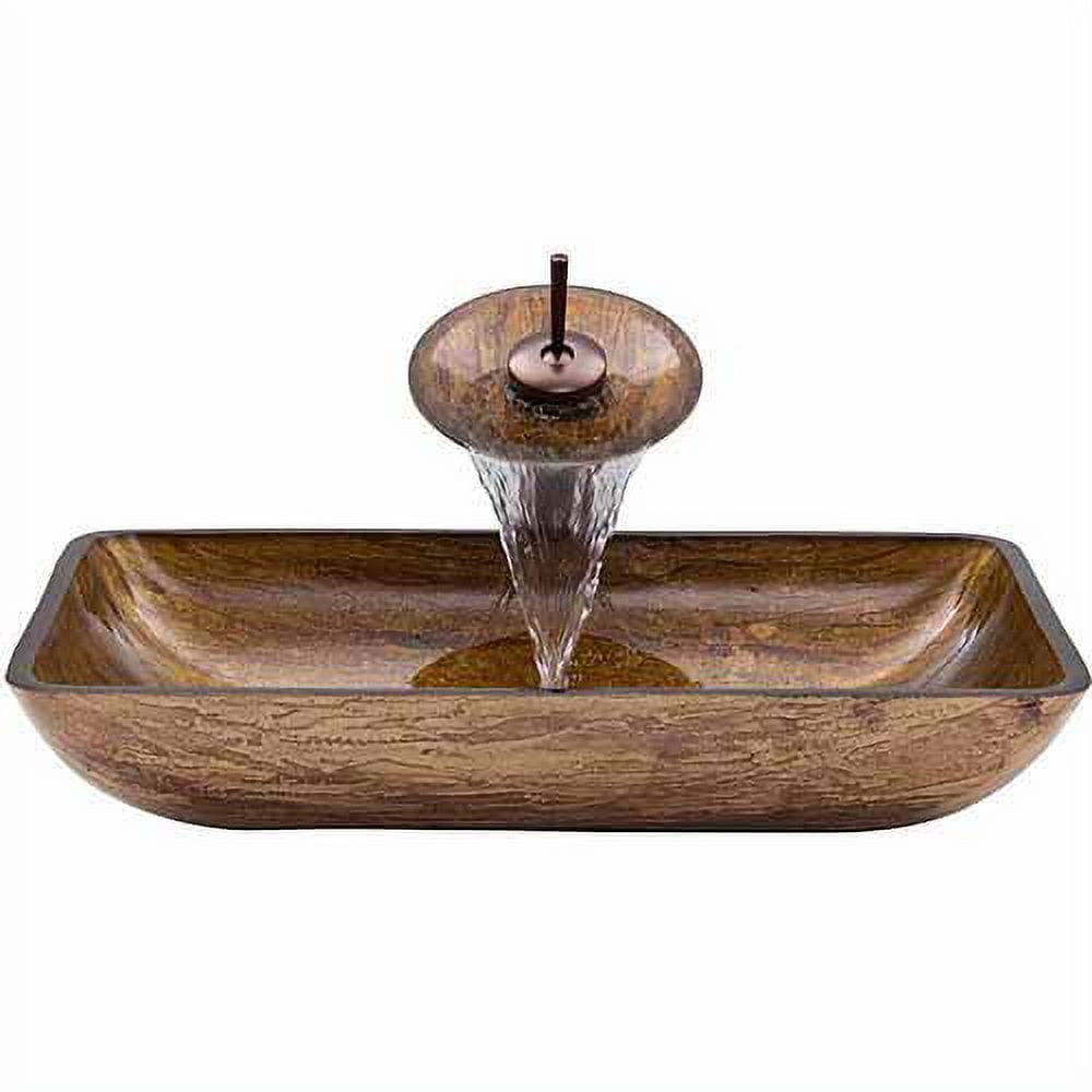 VIGO Amber Sunset Glass Vessel Bathroom Sink and Waterfall Faucet Set ...