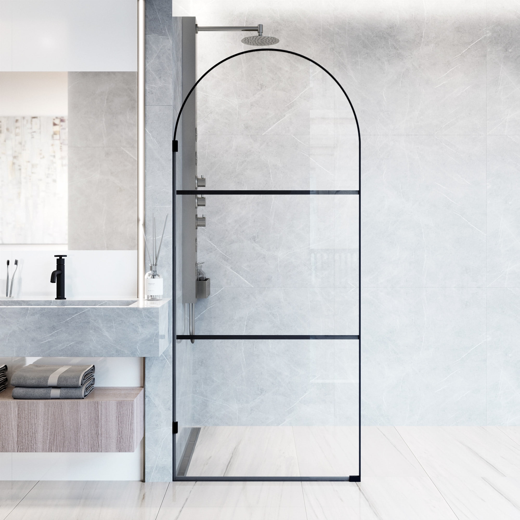 Arden Matte Black 34" x 78" Framed Shower Screen with Clear Glass