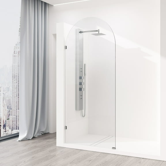 VIGO Arden 34 in. W x 78 in. H Frameless Fixed Shower Screen Door in Stainless Steel with 3/8 in. (10mm) Clear Glass