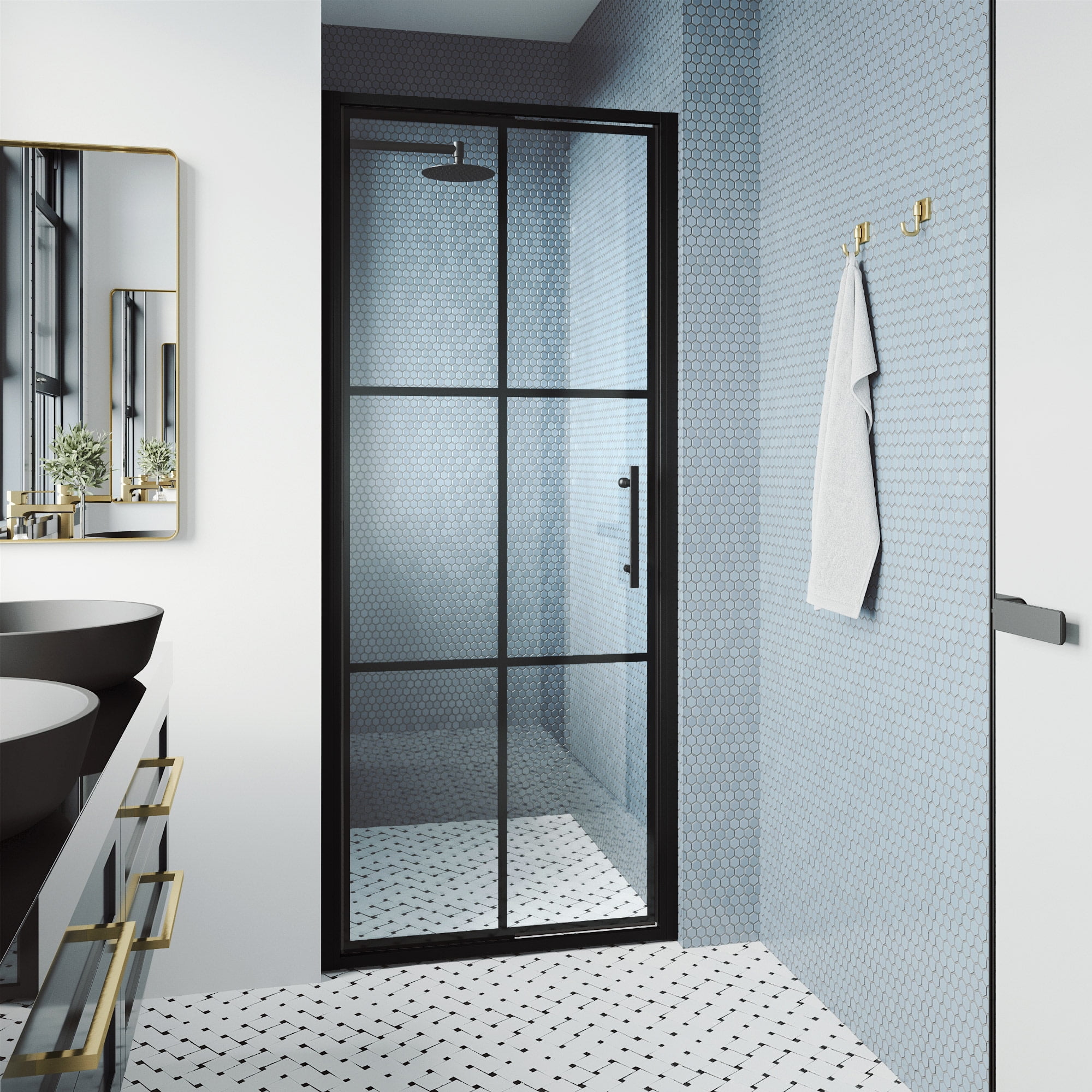 Astoria Matte Black 30" x 76" Pivot Shower Door with Clear Glass