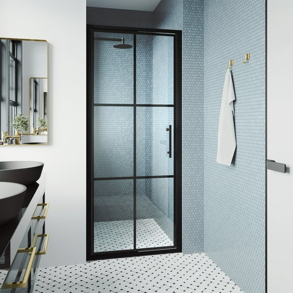VIGO Astoria 32 in. x 76 in. Shower Door with Clear Glass in Matte Black Grid