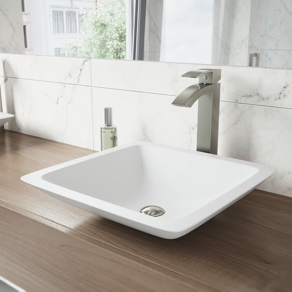 VIGO Begonia Matte Stone Vessel Bathroom Sink Set With Duris Vessel Faucet In Brushed Nickel