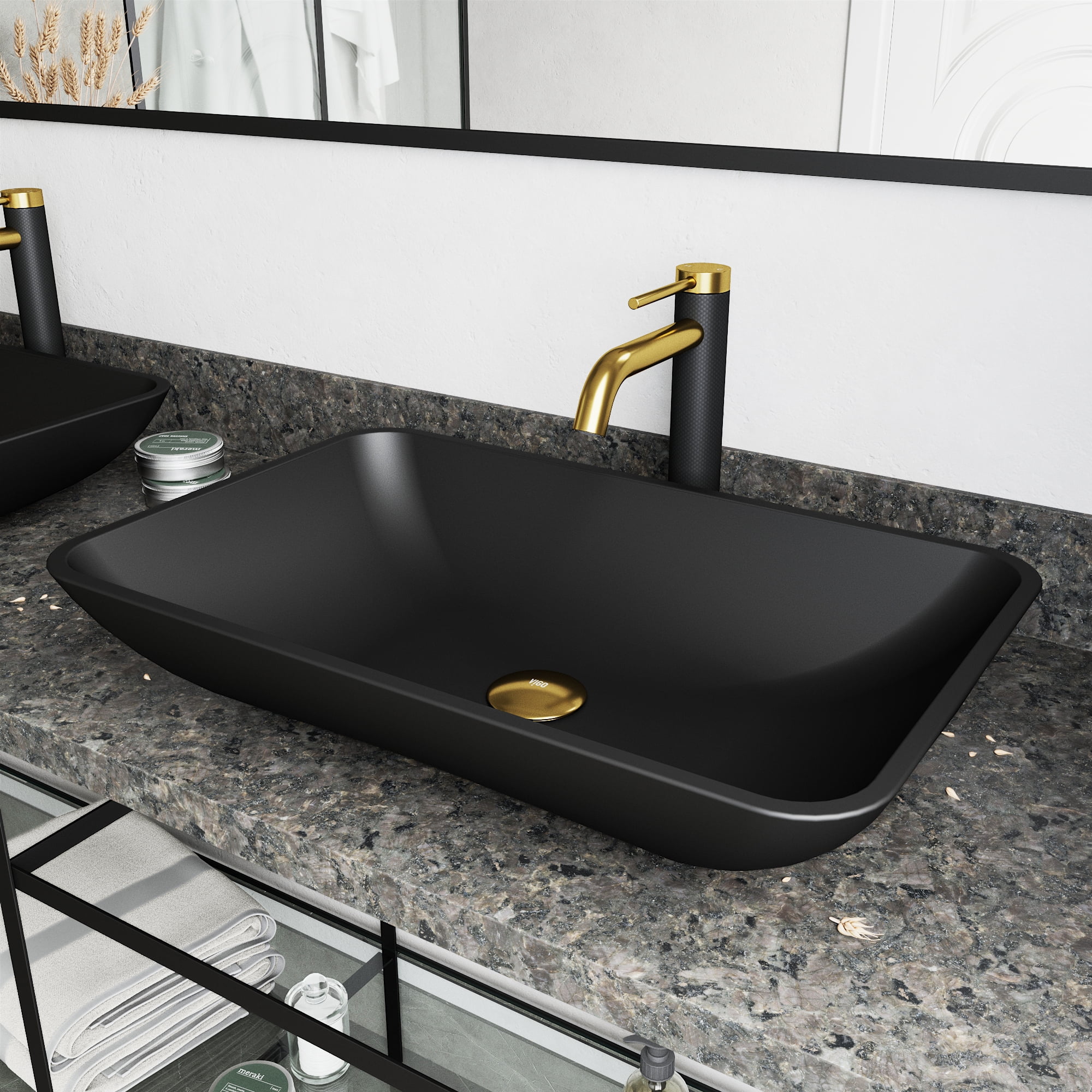 VIGO Black Hadyn Matte Shell™ Vessel Bathroom Sink and Lexington cFiber ...