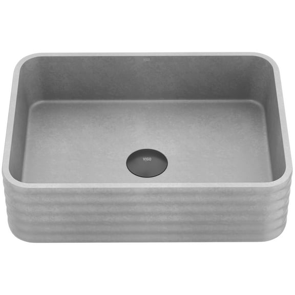 VIGO Cadman Modern Gray Concreto Stone 18 in. L x 13 in. W x 5 in. H Rectangular Fluted Bathroom Vessel Sink