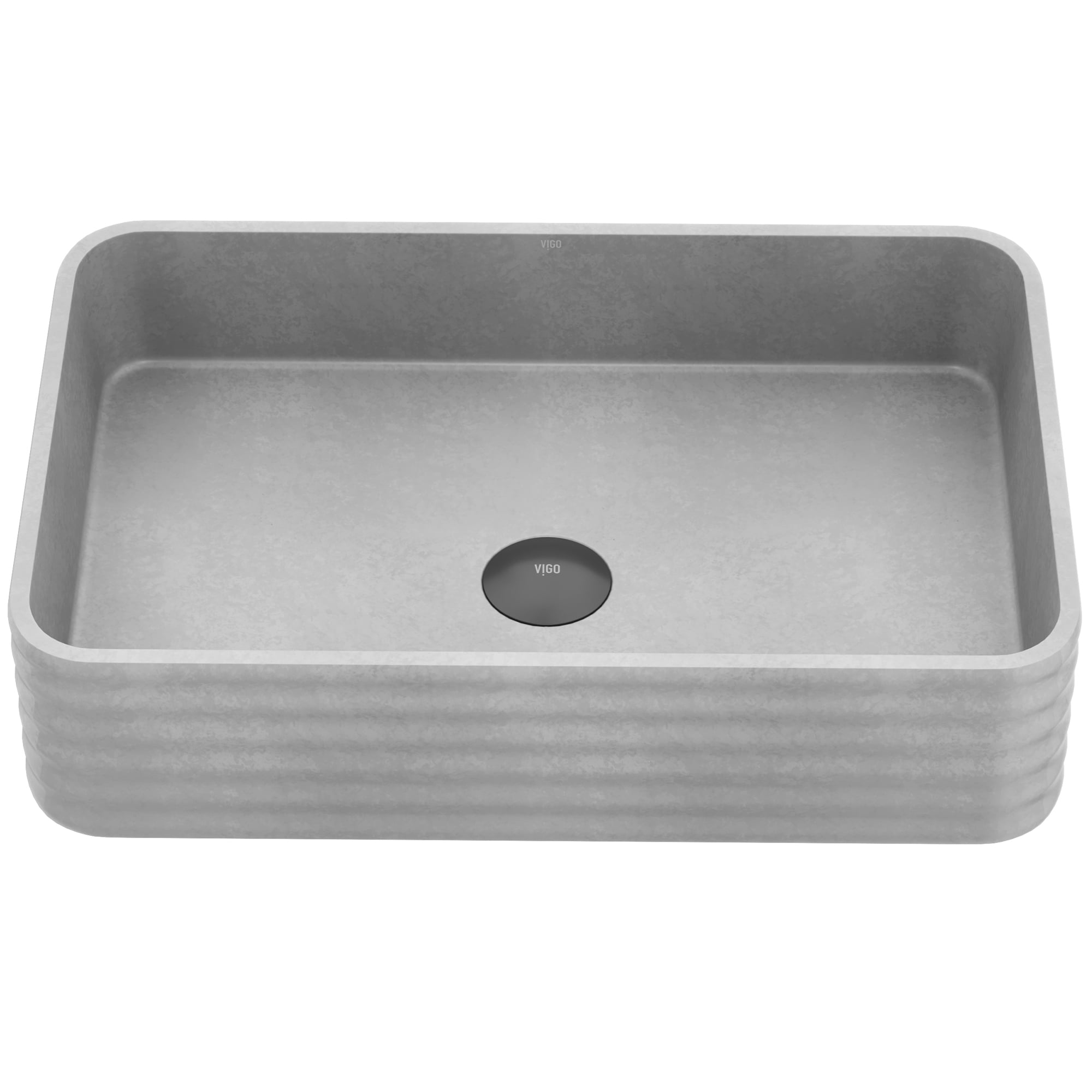 VIGO Windsor Gray Concreto Stone Rectangular Vessel Sink – 21x14x5 Inch, Fluted Design, Modern Bathroom