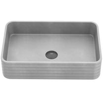 VIGO Cadman Modern Gray Concreto Stone 21 in. L x 14 in. W x 5 in. H Rectangular Fluted Bathroom Vessel Sink