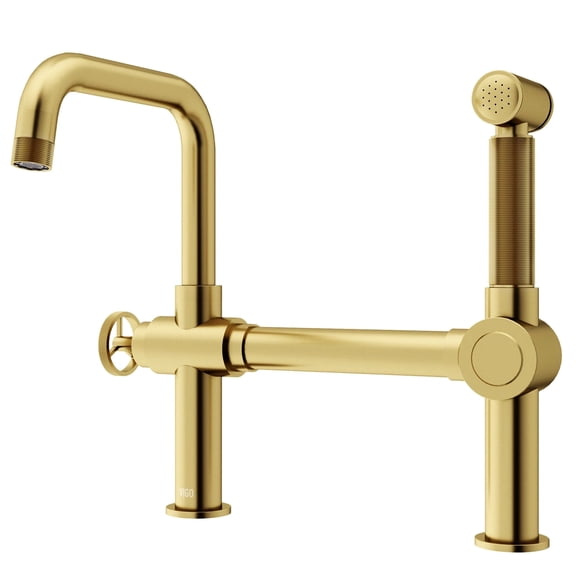 VIGO Cass Single-Handle High-Arc Widespread Bridge Kitchen Faucet with Pull-Out Side Sprayer in Matte Brushed Gold-VG02050MG