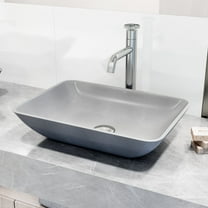 VIGO Concreto Stone Rectangular Bathroom Sink With Vessel Faucet in Chrome