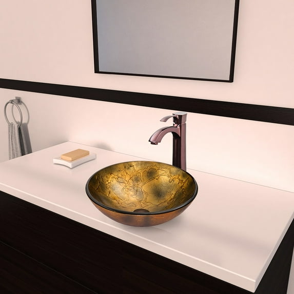 VIGO Copper Shapes Glass Vessel Sink and Otis Faucet Set in Oil Rubbed Bronze - Rubbed Bronze
