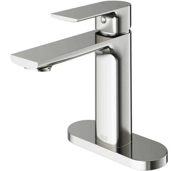 VIGO Davidson Single Handle Single-Hole Bathroom Faucet Set with Deck Plate in Brushed Nickel