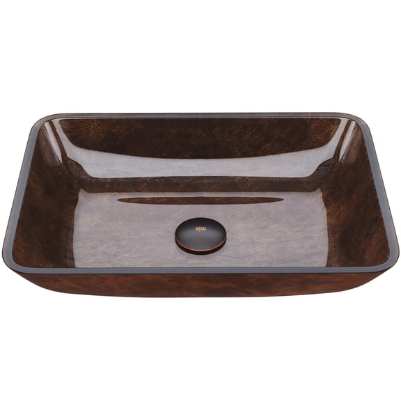 VIGO Donatello Artistic Rubywood Glass 18 in. L x 13 in. W x 4 in. H Rectangular Vessel Bathroom Sink