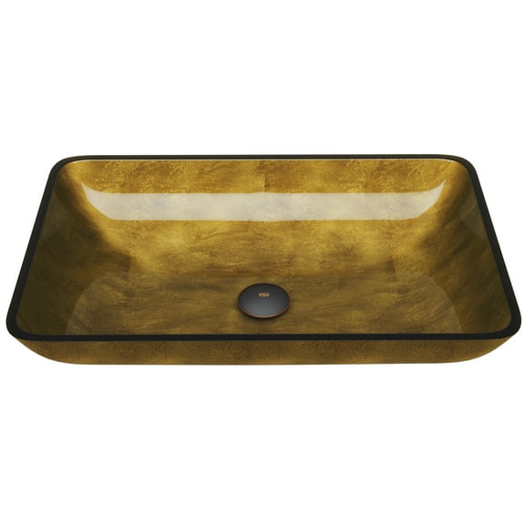 VIGO Donatello Gold Glass 22 in. L x 14 in. W x 5 in. H Rectangular Vessel Bathroom Sink