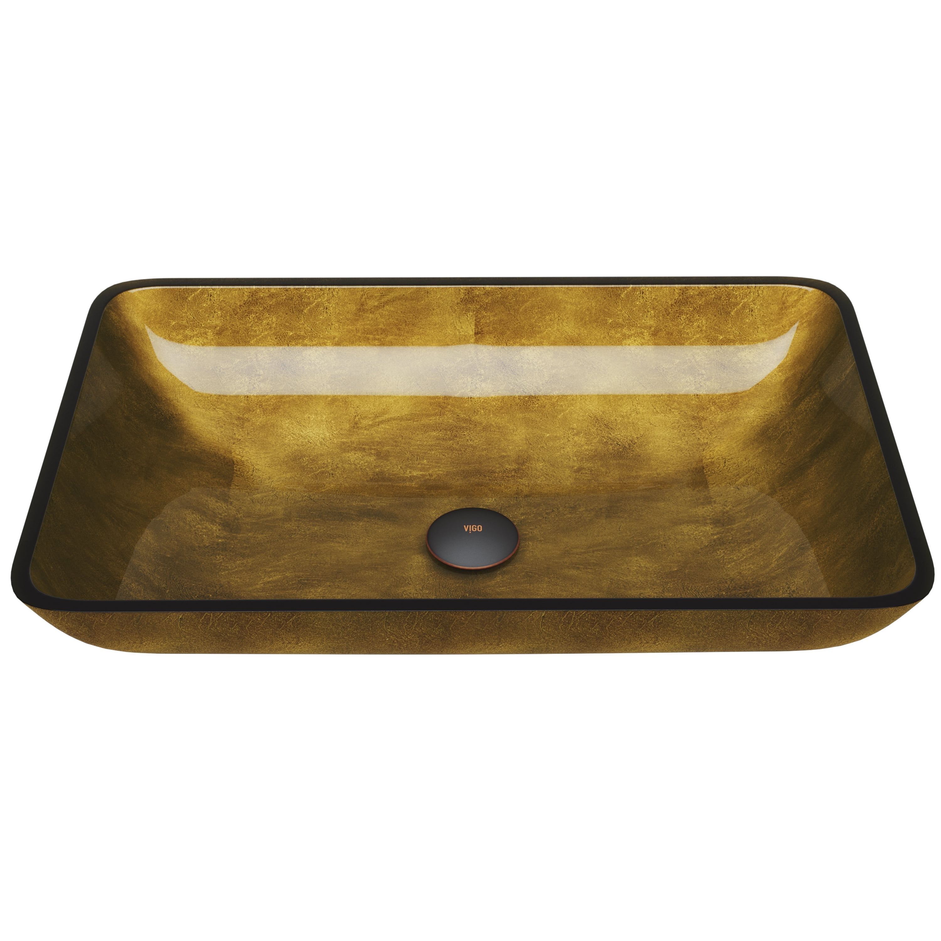 Golden Copper Glass Rectangular Vessel Bathroom Sink