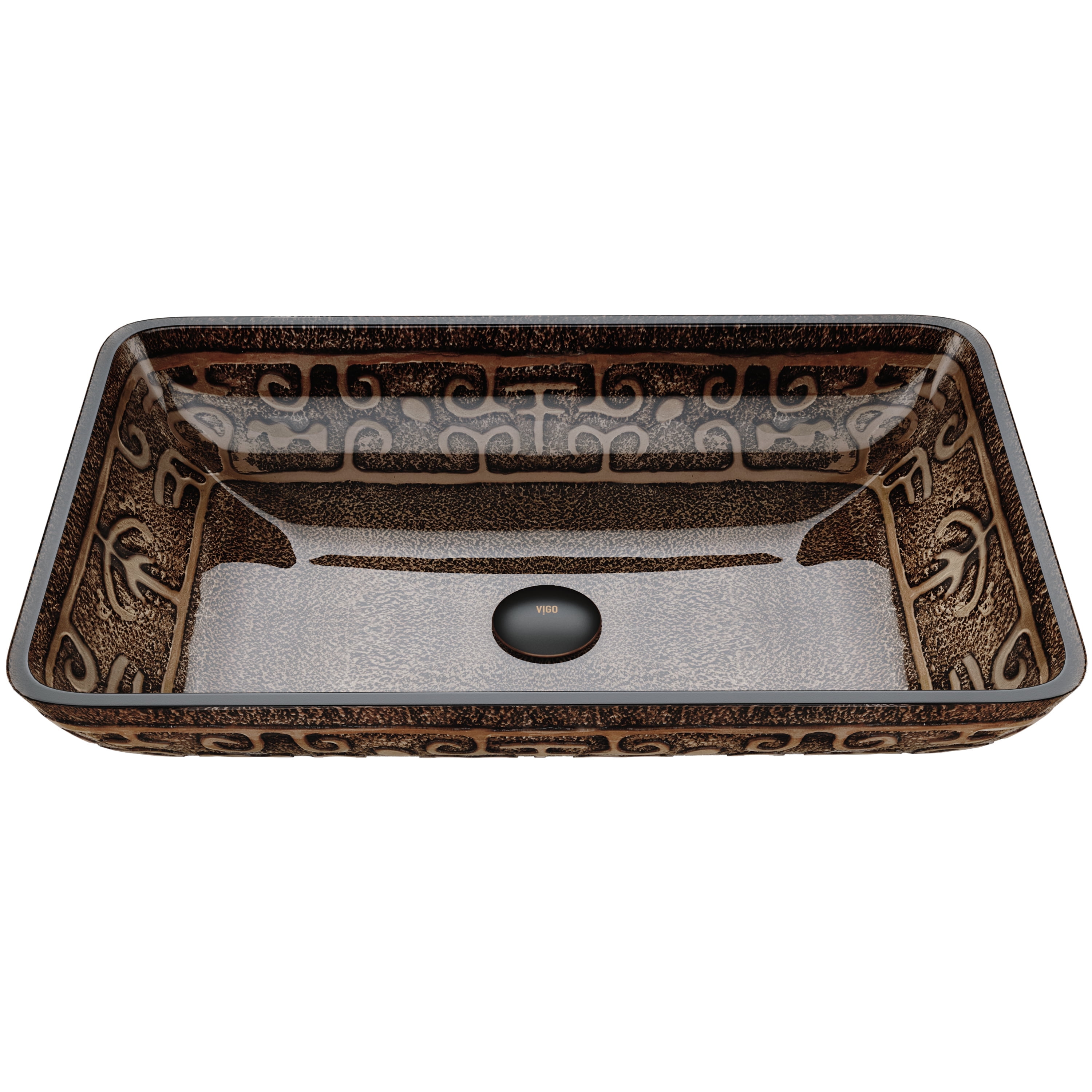 Golden Greek Rectangular Glass Vessel Sink in Gold and Brown