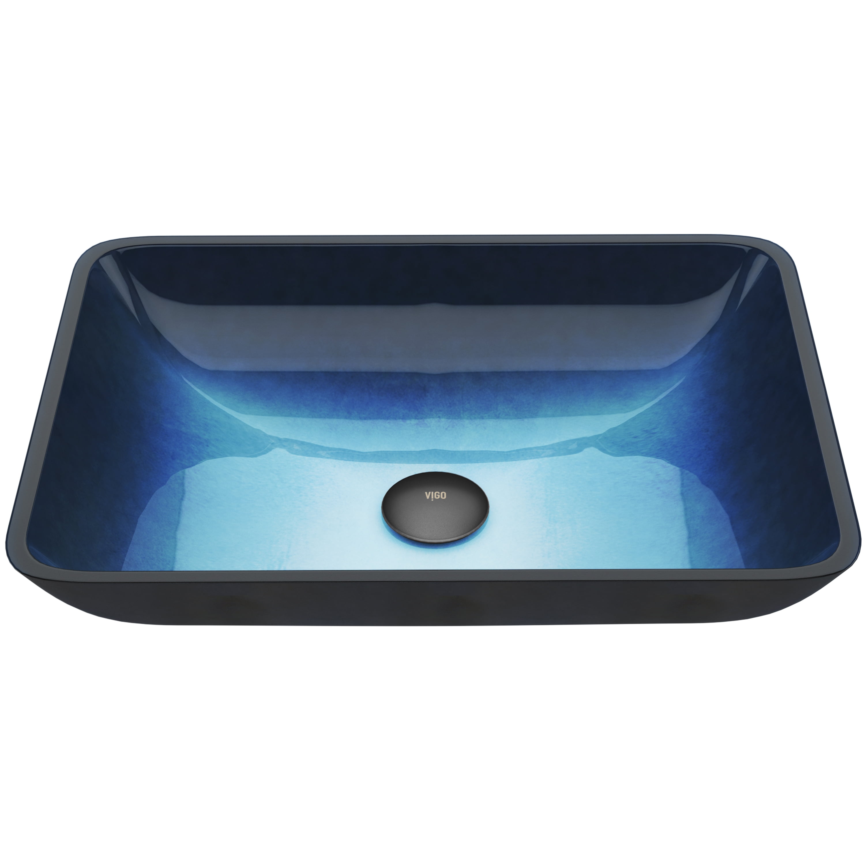 Turquoise Blue Rectangular Glass Vessel Sink, 18" x 13"