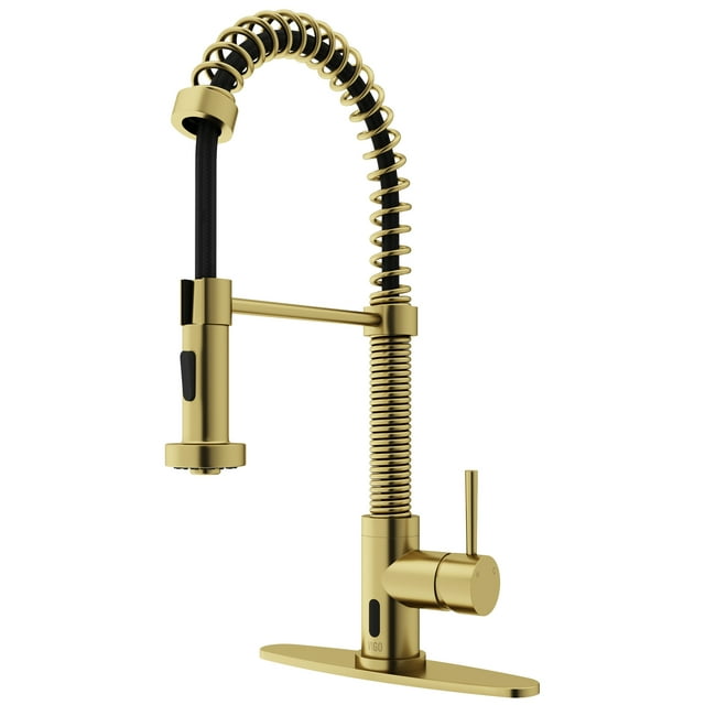 VIGO Edison Single Handle Pull-Down Sprayer Kitchen Faucet Set with Deck Plate and Touchless Sensor in Matte Brushed Gold