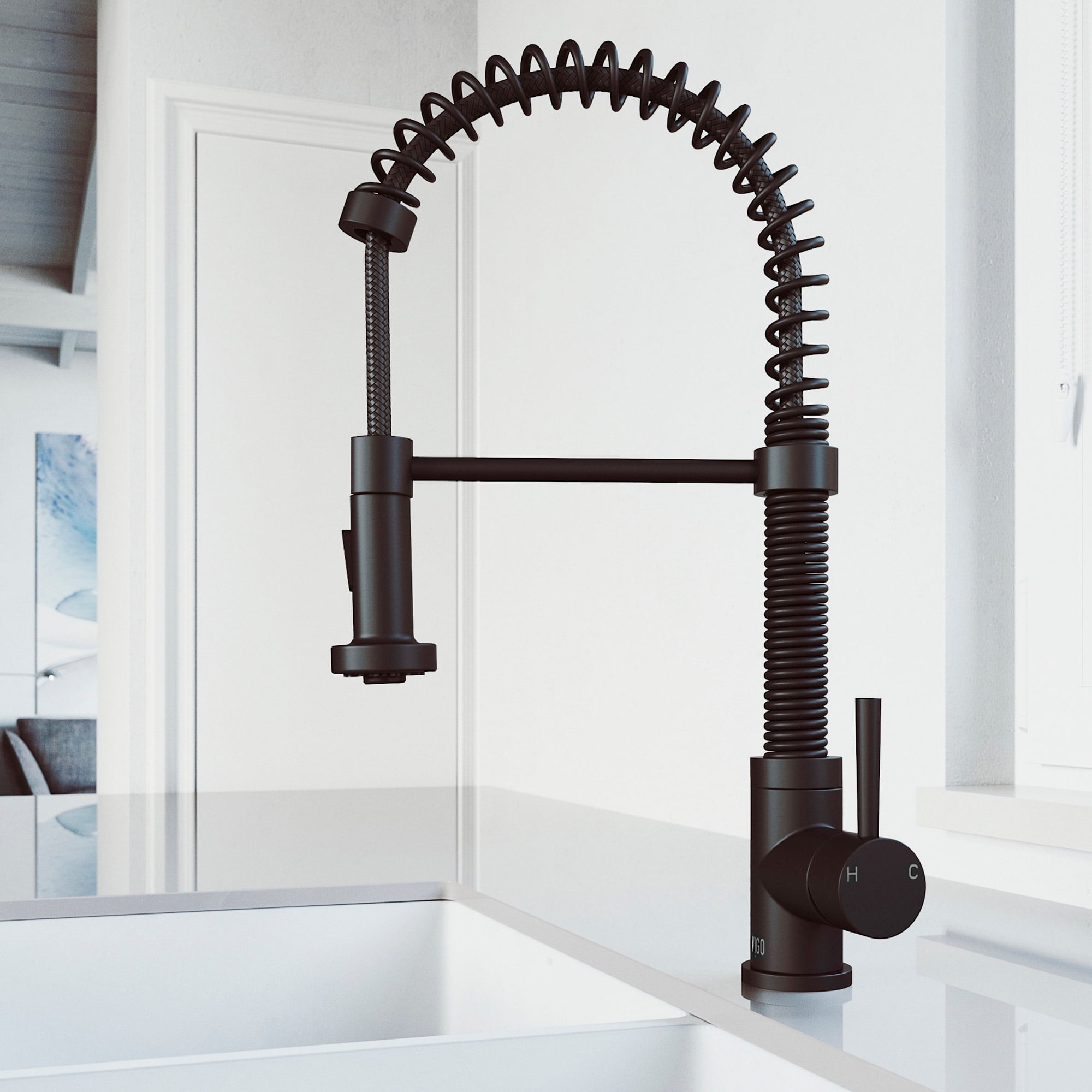 Matte Black 19" Brass Pull-Down Kitchen Faucet