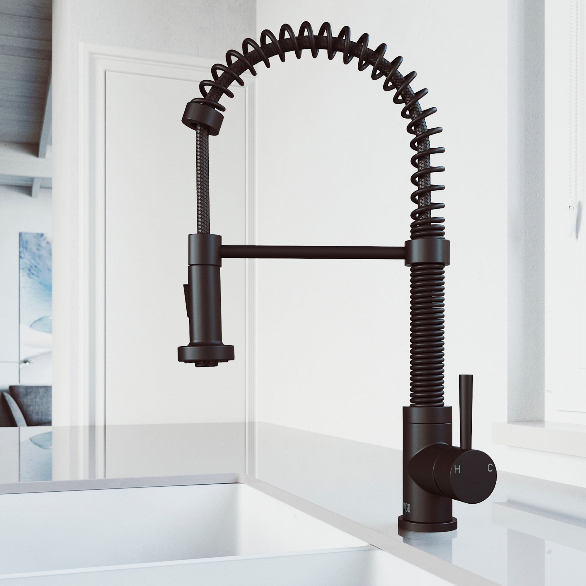Matte Black 19" Brass Pull-Down Kitchen Faucet