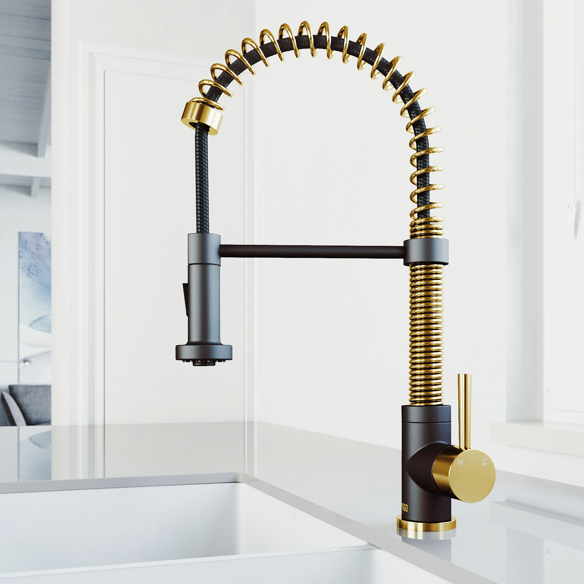 VIGO Edison Single Handle Pull-Down Sprayer Kitchen Faucet in Matte Brushed Gold and Matte Black - image 1 of 10