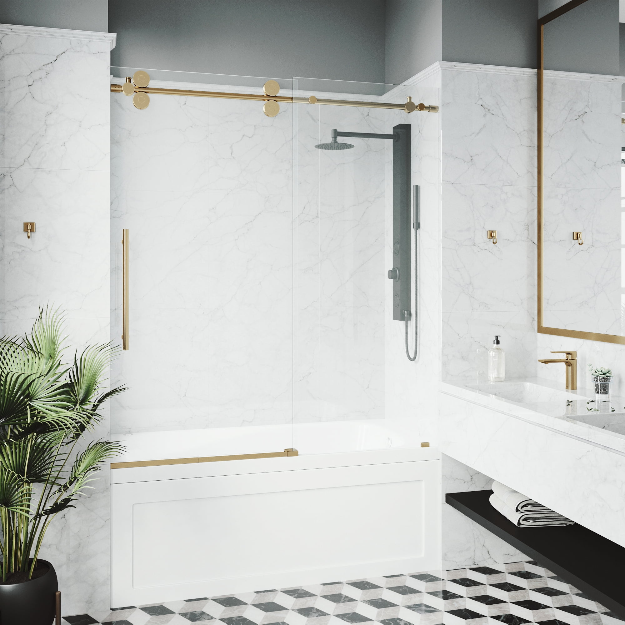 Elan 60" Frameless Tub Door with Matte Gold Finish